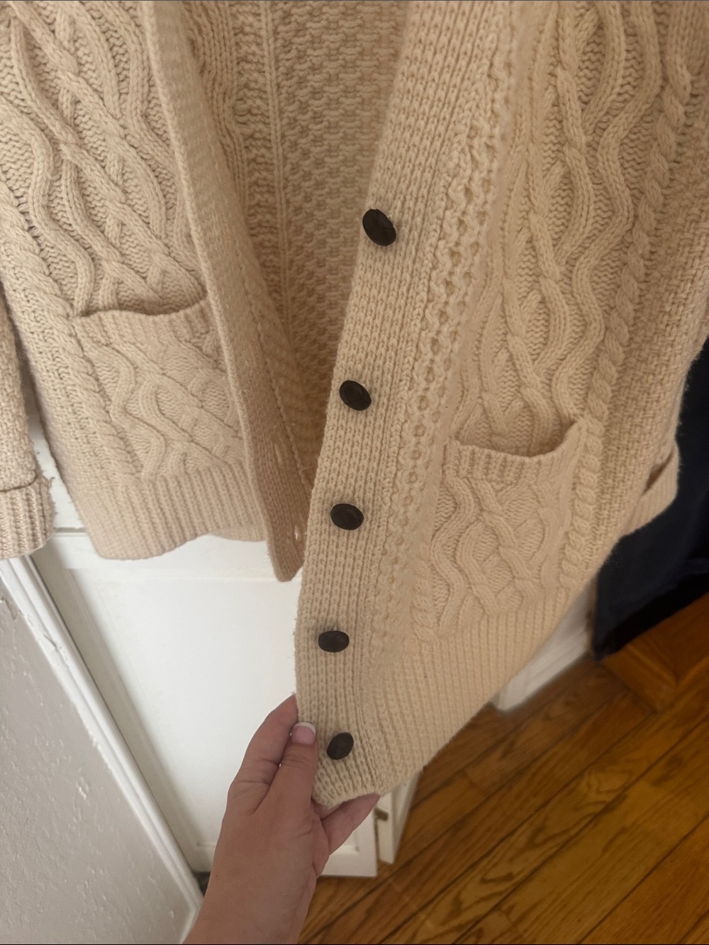 Re/Done Ivory Cable & Waffle Knit Button Cardigan L - Picture 3 of 5